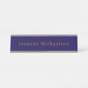 Dark Blue & Gold Niedlicher Minimalistischer Name Schreibtischnamensplakette