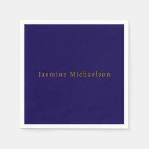 Dark Blue & Gold Niedlicher Minimalistischer Name Serviette
