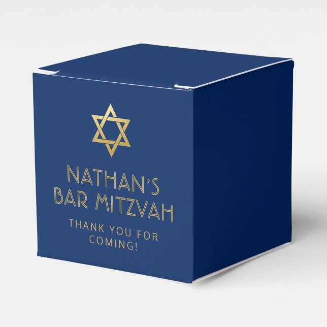 Dark Blue Gold Personalisiert Bar Mitzvah Geschenkschachtel (Vorderseite)