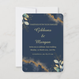 Dark Blue Gold Watercolor Wash Modern Wedding  Einladung