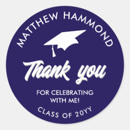 Dark Blue Graduating Class Thank You Grad Cap Runder Aufkleber