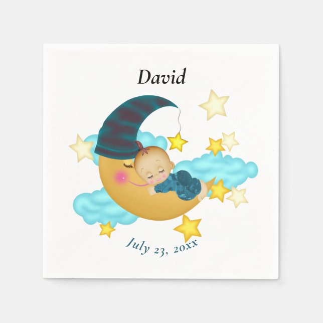Dark Blue Hat Baby auf dem Mond Serviette (Vorderseite)