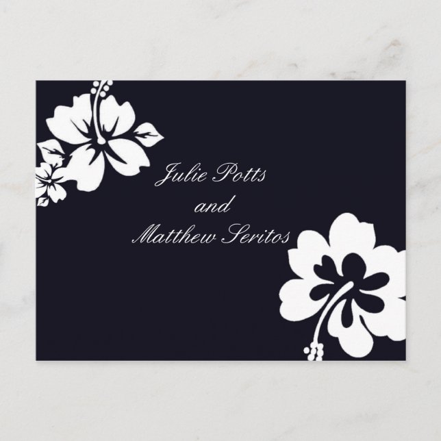 Dark Blue Hibiskus Hochzeitseinladung Einladungspostkarte (Vorderseite)