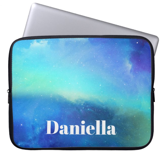 Dark Blue Holographic Sky mit Individuelle Name Laptopschutzhülle (Vorderseite)