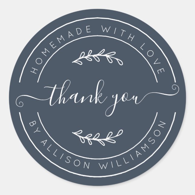 Dark Blue Homemade Thank You Label Runder Aufkleber (Vorderseite)