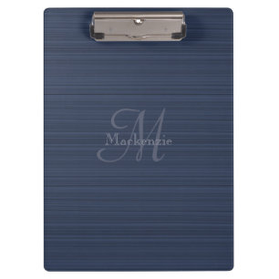 Dark Blue Horizontal Stripes Custom Monogram Name Klemmbrett
