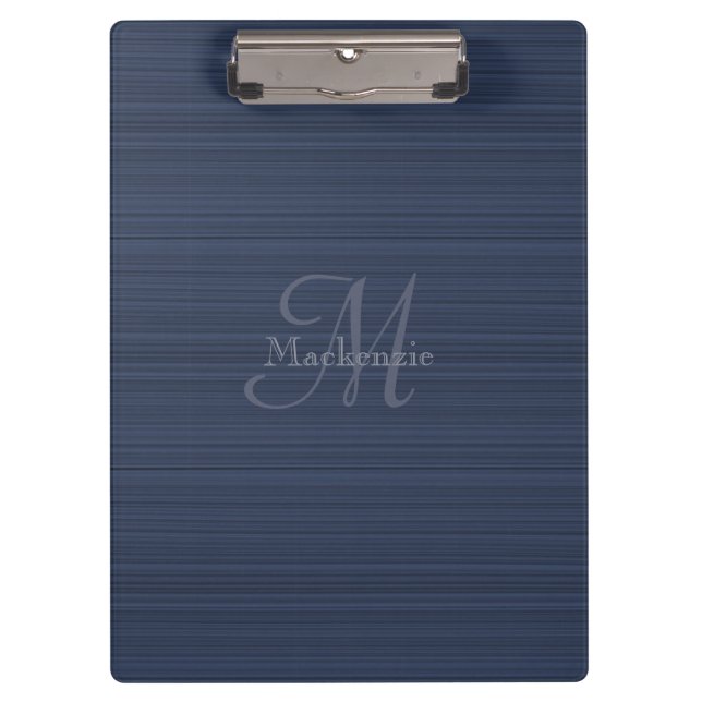 Dark Blue Horizontal Stripes Custom Monogram Name Klemmbrett (Vorderseite)