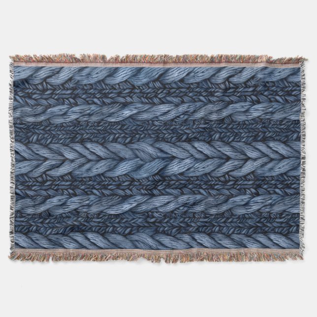 Dark Blue Imitats Chunk Strick Decke (Vorderseite)