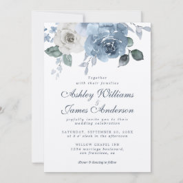 Dark Blue Ivory Rose Floral Wedding Einladung