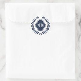 Dark Blue Laurel Wappen Wreath Custom Monogram Runder Aufkleber