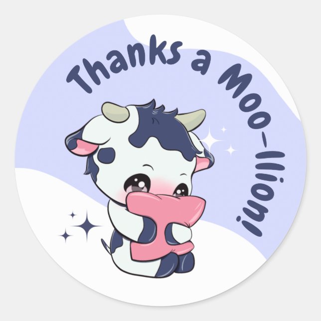 Dark Blue Lila Cow White Cloud Vielen Dank Runder Aufkleber (Vorderseite)