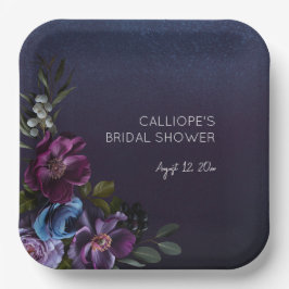 Dark Blue & Lila Floral Moody Bridal Brunch Pappteller