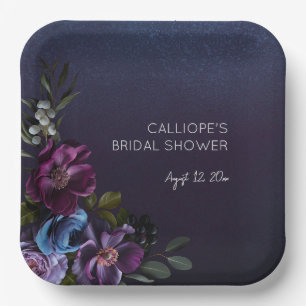 Dark Blue & Lila Floral Moody Bridal Brunch Pappteller