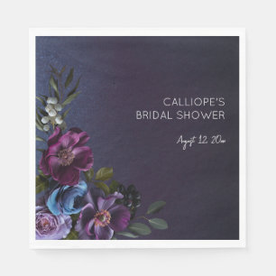Dark Blue & Lila Floral Moody Bridal Brunch Serviette