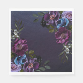 Dark Blue & Lila Floral Moody Bridal Brunch Serviette