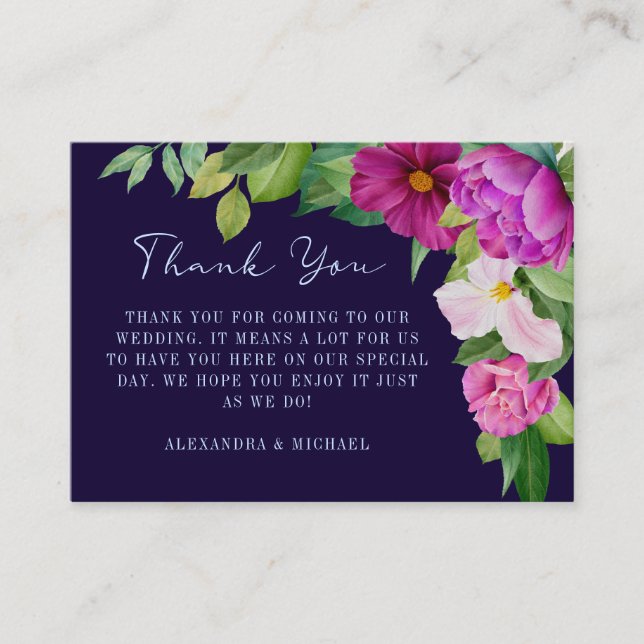 Dark Blue Lila Floral Wedding Vielen Dank Beilage Begleitkarte (Vorderseite)