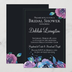 Dark Blue Lila Twilight Floral Brautparty Einladung