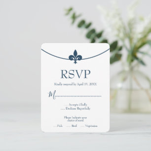Dark Blue Lilie Wedding RSVP Card Karte