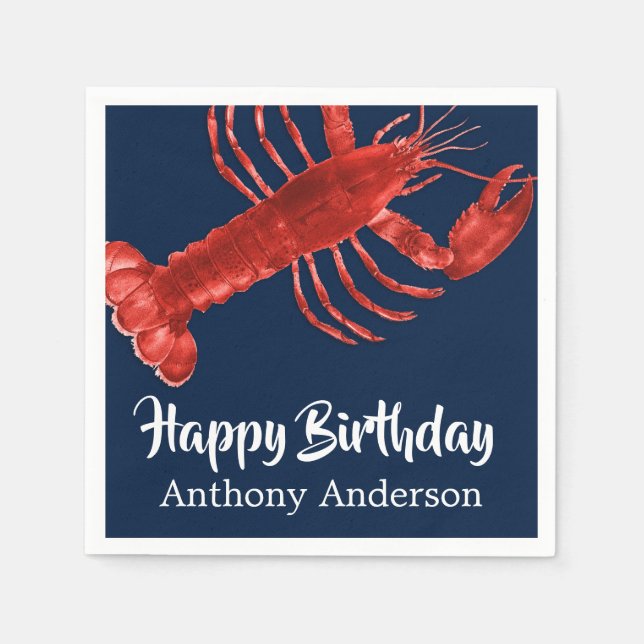 Dark Blue Lobster Themed Fun Birthday Party Custom Serviette (Vorderseite)