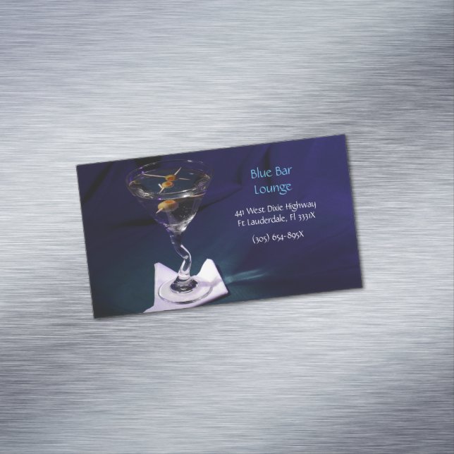 Dark Blue Martini Bar & Lounge Magnetische Visitenkarte (Beispiel)