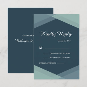 Dark Blue Mint Geometric Modern Wedding RSVP Einladung