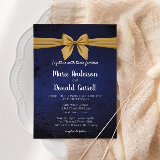 Dark Blue mit Gold Bow Programm Hochzeit (Von Creator hochgeladen)
