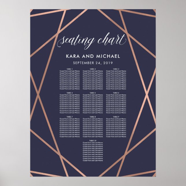 Dark Blue Modern Diamond Wedding Chart Poster (Vorne)