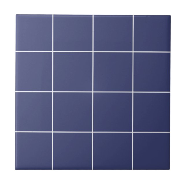 Dark Blue Modern Geometric Grid Simple Retro Fliese (Vorderseite)