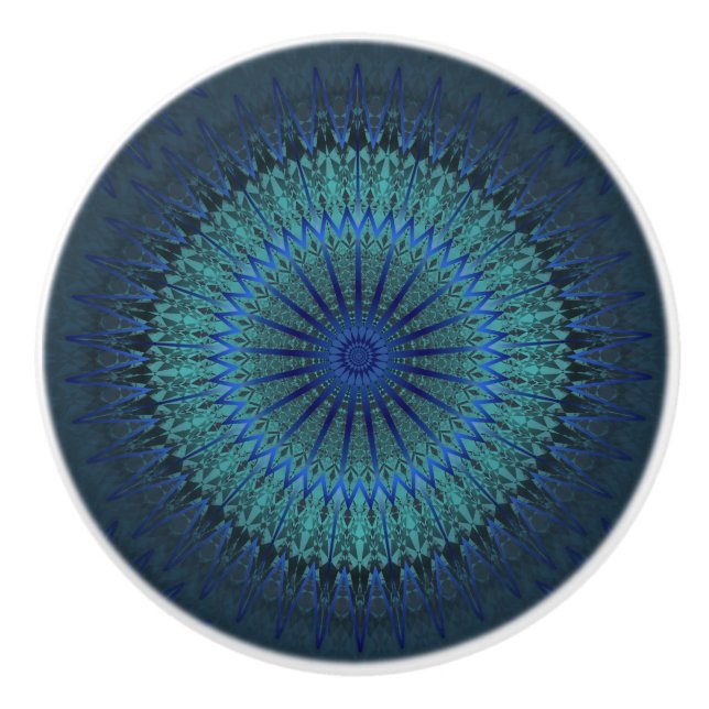 Dark Blue Modern Mandala Keramikknauf (Vorderseite)
