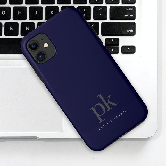 Dark Blue Modern Minimalistisch Simple Monogram Case-Mate iPhone Hülle (Von Creator hochgeladen)