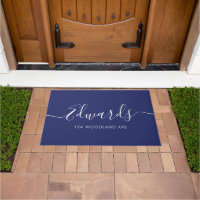 Dark Blue Modern Script Personalisiert Doormat