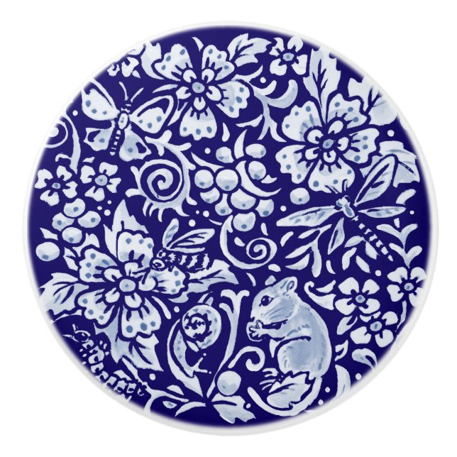Dark Blue Mouse Insect Bee Woodland Animal Floral Keramikknauf (Vorderseite)