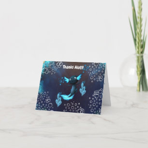Dark Blue Neon Axolotl Geburtstagsparty Dankeskarte