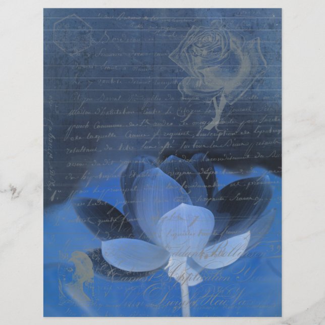 Dark blue old handwritting paper and flowers (Vorderseite)