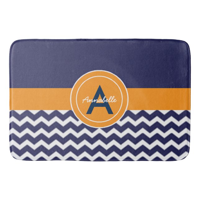 Dark Blue Orange Zickzack Badematte (Vorderseite)