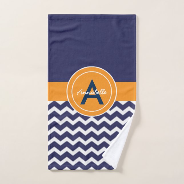 Dark Blue Orange Zickzack Handtuch (Handtuch)