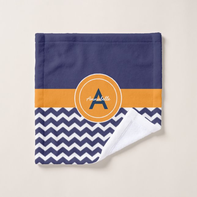 Dark Blue Orange Zickzack Waschlappen (Waschlappen)