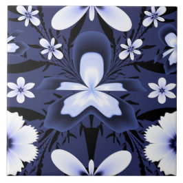 Dark Blue Orchid Elegante Blume Fraktal Muster Fliese