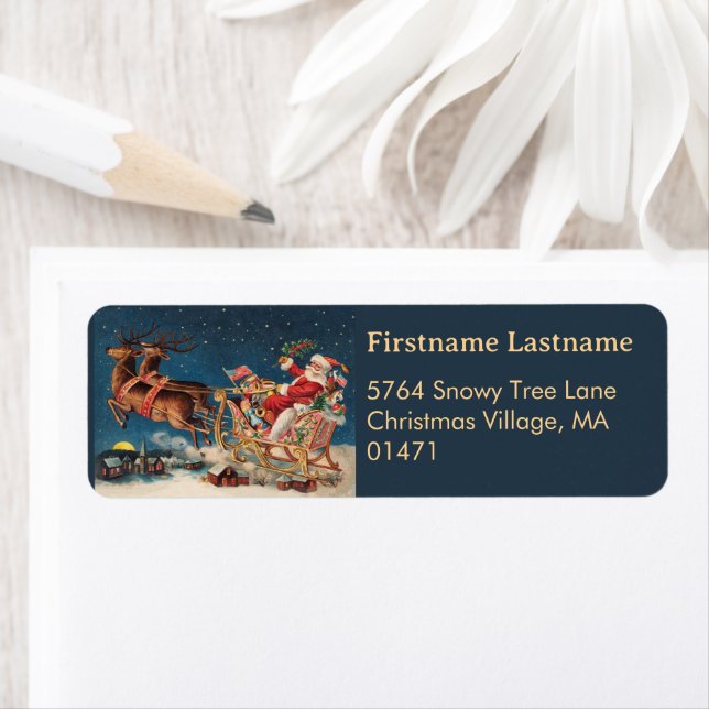 Dark Blue Patriotic Santa Holiday Return Address (Insitu)