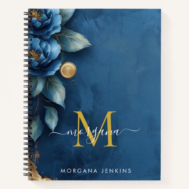 Dark Blue Peony Gold Notizbuch (Vorderseite)