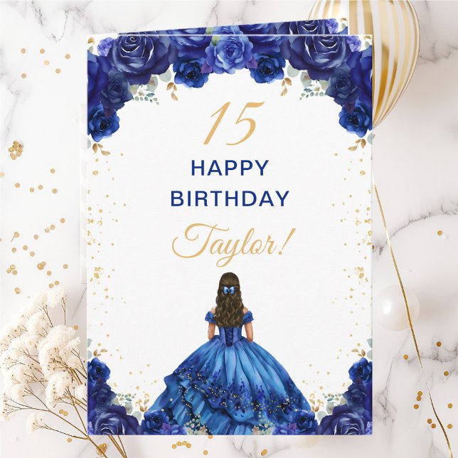 Dark Blue Princess Floral Happy Birthday Karte (Von Creator hochgeladen)