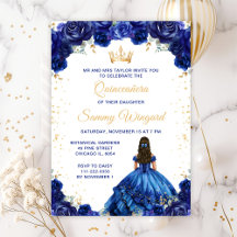 Dark Blue Princess Floral Quinceañera