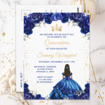 Dark Blue Princess Floral Quinceañera