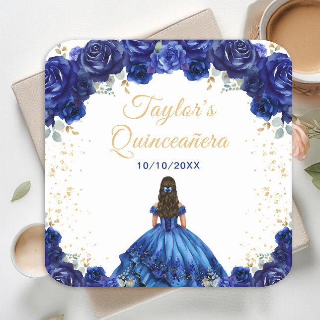 Dark Blue Princess Floral Quinceañera Rechteckiger Pappuntersetzer (Von Creator hochgeladen)