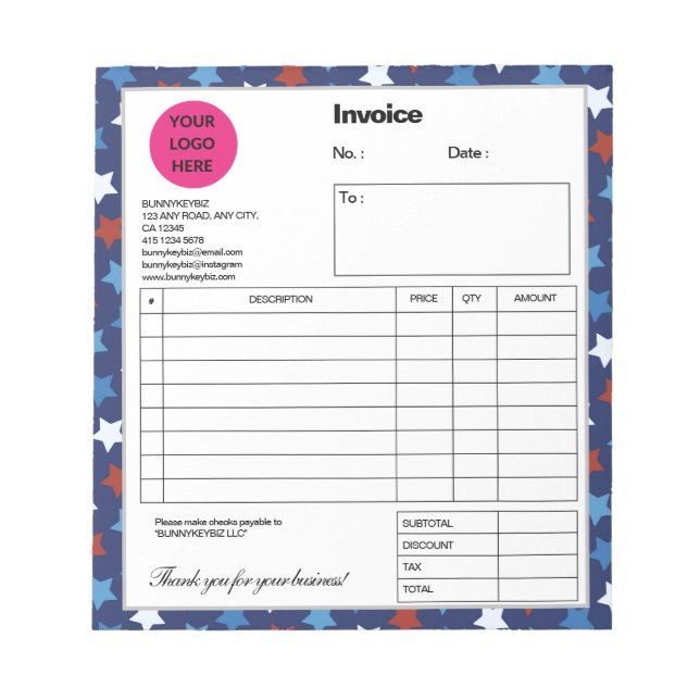 Dark Blue Red Star Company Business Shop Rechnung Notizblock (Vorderseite)