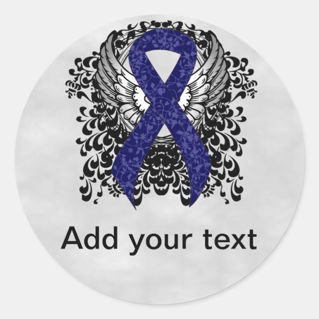 Dark Blue Ribbon mit Flügeln Runder Aufkleber (Vorderseite)