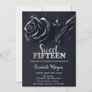 Dark Blue Rose Gothic 15. Geburtstag Einladung