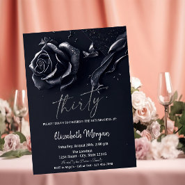 Dark Blue Rose Gothic 30. Geburtstag Einladung