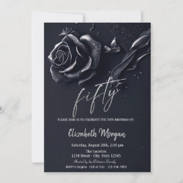 Dark Blue Rose Gothic 50th Birthday  Einladung