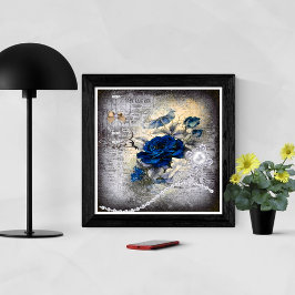 Dark Blue Rose Viktorianisch Ephemera Grunge Poster